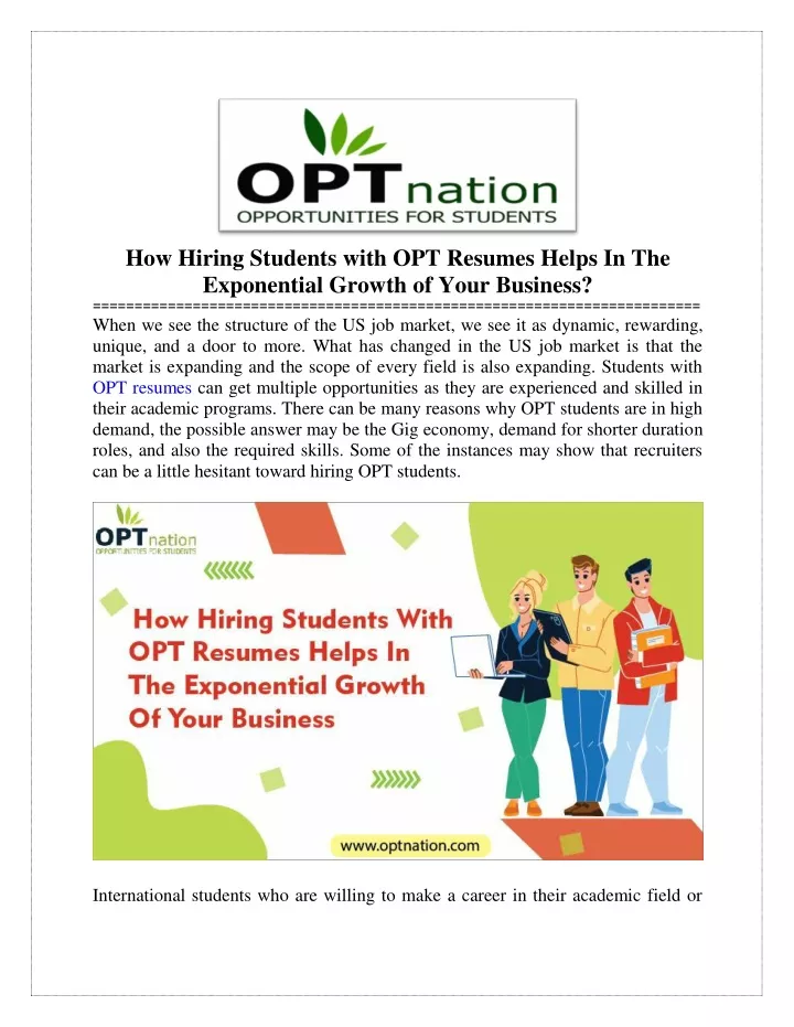 how hiring students with opt resumes helps