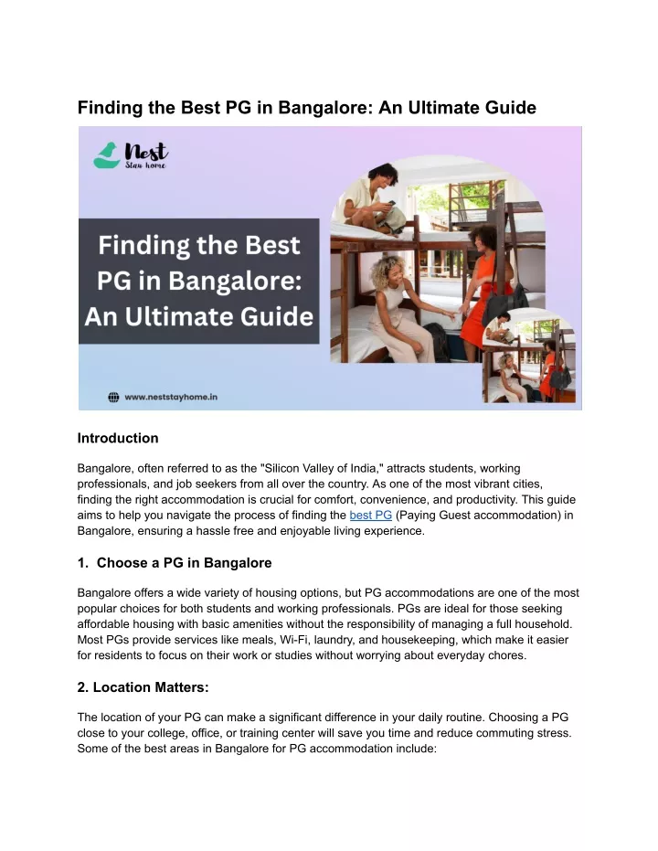 finding the best pg in bangalore an ultimate guide