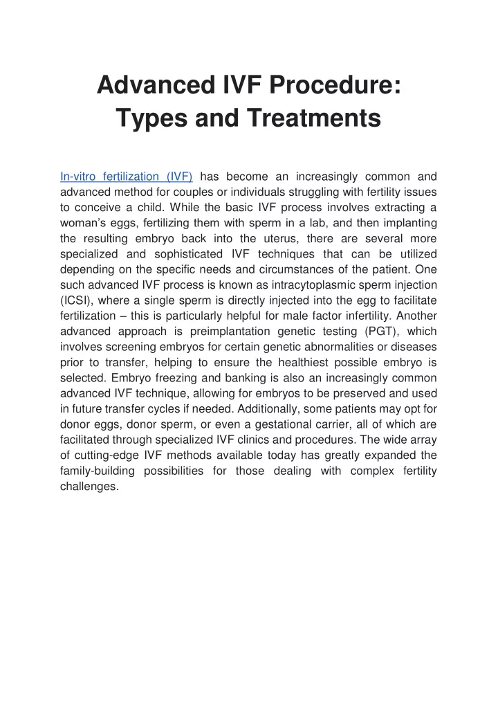 advanced ivf procedure types and treatments