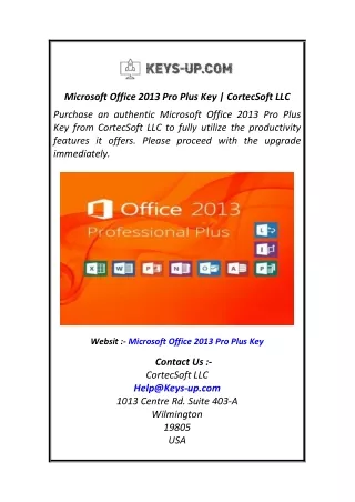 Microsoft Office 2013 Pro Plus Key  CortecSoft LLC