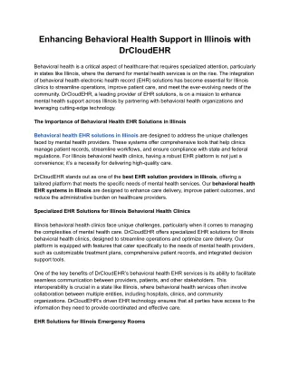 Enhancing Behavioral Health Support in Illinois with DrCloudEHR