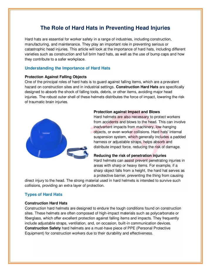 the role of hard hats in preventing head injuries