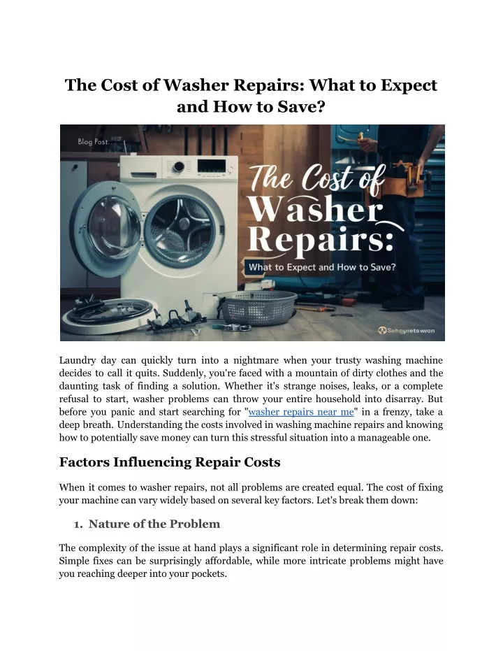 the cost of washer repairs what to expect