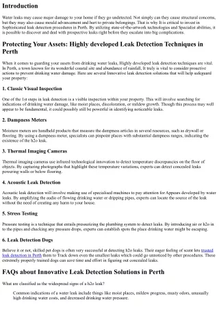 Preserving Your Home: Superior Leak Detection Approaches in Perth