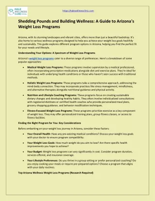 Shedding Pounds and Building Wellness: A Guide to Arizona's Weight Loss Programs