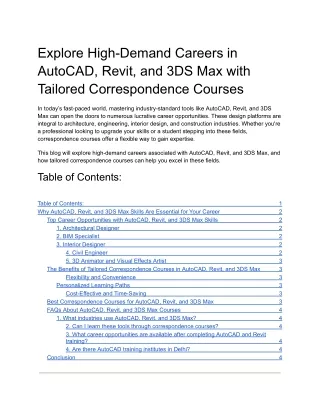 Explore High-Demand Careers in AutoCAD, Revit, and 3DS Max with Tailored Correspondence Courses