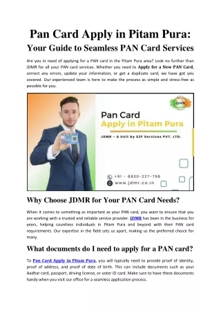 Pan Card Apply in Pitam Pura - JDMR