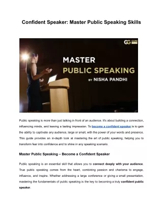 Confident Speaker: Master Public Speaking Skills