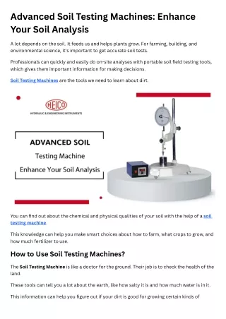 Advanced Soil Testing Machines Enhance Your Soil Analysis