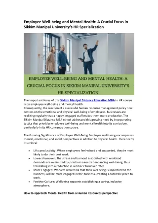 Employee Well-being and Mental Health A Crucial Focus in Sikkim Manipal University's HR Specialization