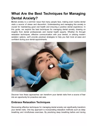 What Are the Best Techniques for Managing Dental Anxiety