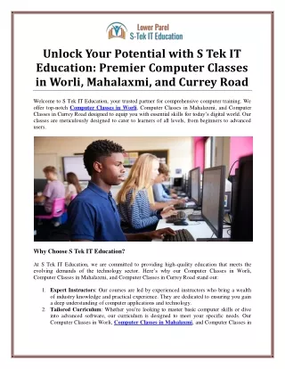 Top Computer Classes in Worli, Mahalaxmi, and Currey Road