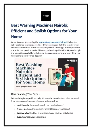 Best Washing Machines Nairobi - Efficient and Stylish Options for Your Home