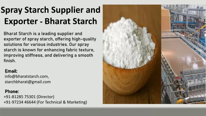 spray starch supplier and exporter bharat starch