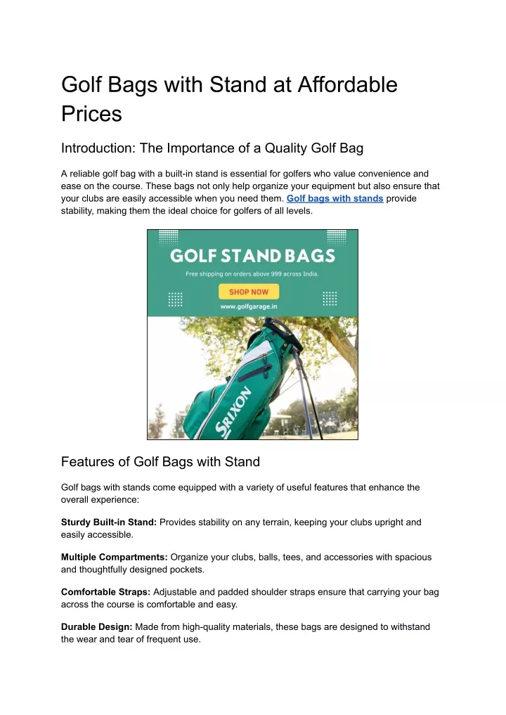 golf bags with stand at affordable prices