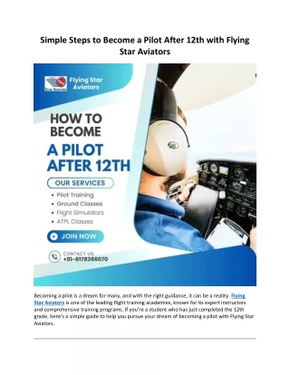 Simple Steps to Become a Pilot After 12th with Flying Star Aviators