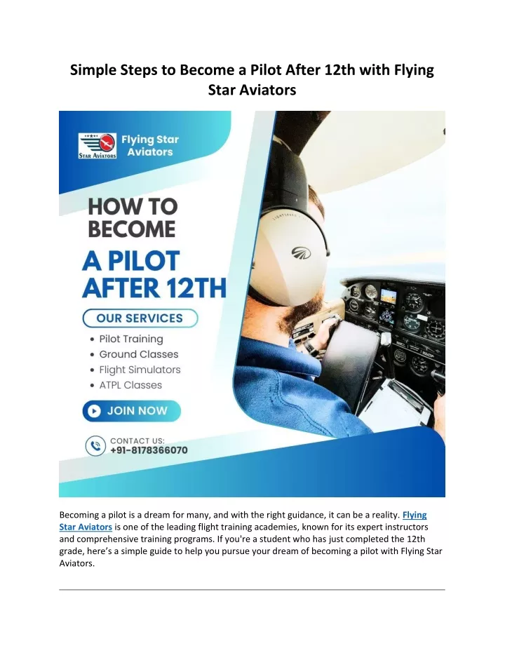 simple steps to become a pilot after 12th with