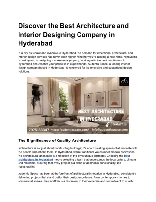 Discover the Best Architecture and Interior Designing Company in Hyderabad