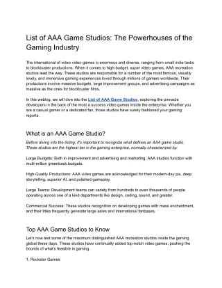 List of AAA Game Studios_ The Powerhouses of the Gaming Industry