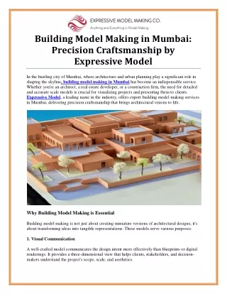 High-Quality Building Model Making Services in Mumbai by Expressive Model