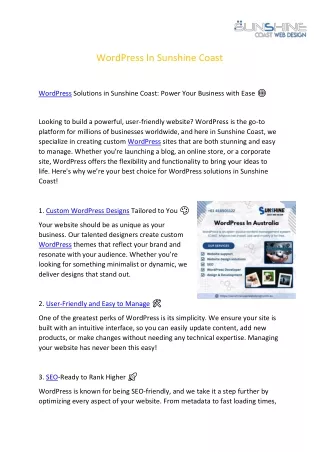 WordPress In Sunshine Coast