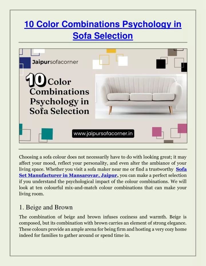 10 color combinations psychology in sofa selection