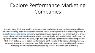 Explore Performance Marketing Companies