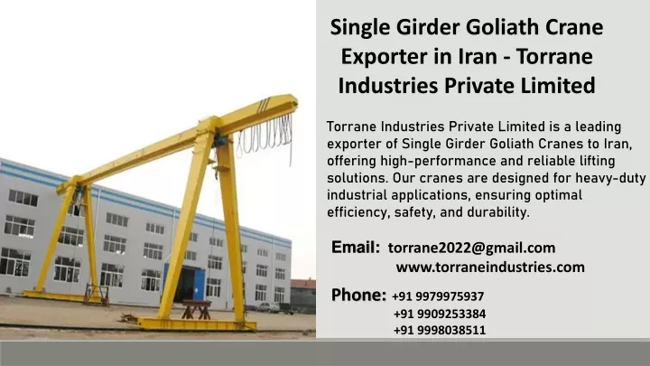 single girder goliath crane exporter in iran