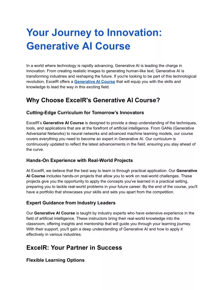 your journey to innovation generative ai course