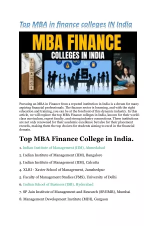 Top MBA in finance colleges IN India