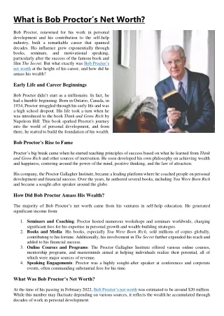 what is bob proctor s net worth