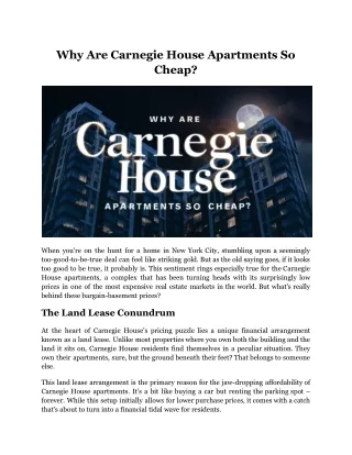 Why Are Carnegie House Apartments So Cheap?