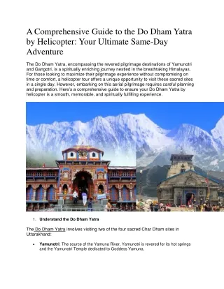 A Comprehensive Guide to the Do Dham Yatra by Helicopter