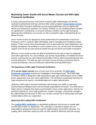 Maximizing Career Growth with Scrum Master Courses and SAFe Agile Framework Cert