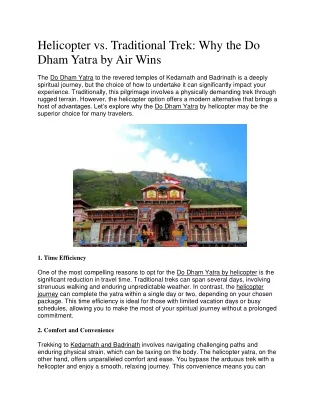 Helicopter vs. Traditional Trek: Why the Do Dham Yatra by Air Wins