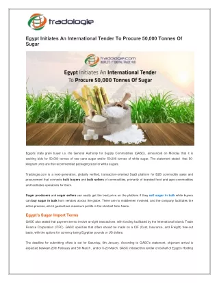 Egypt Initiates An International Tender To Procure 50000 Tonnes Of Sugar