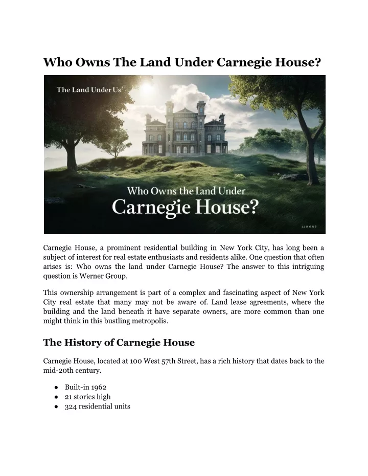 who owns the land under carnegie house