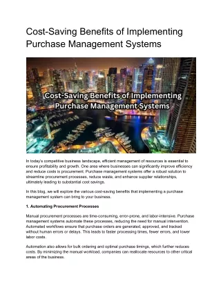 cost saving benefits of implementing purchase