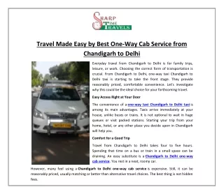Travel Made Easy by Best One-Way Cab Service from Chandigarh to Delhi