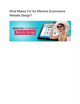 What Makes For An Effective Ecommerce Website Design