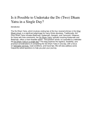 is it possible to undertake the do two dham yatra
