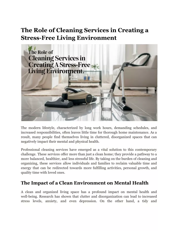 the role of cleaning services in creating