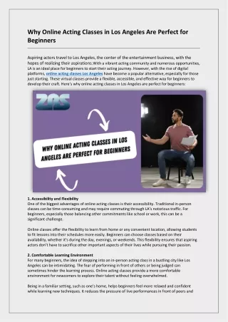 Why Online Acting Classes in Los Angeles Are Perfect for Beginners
