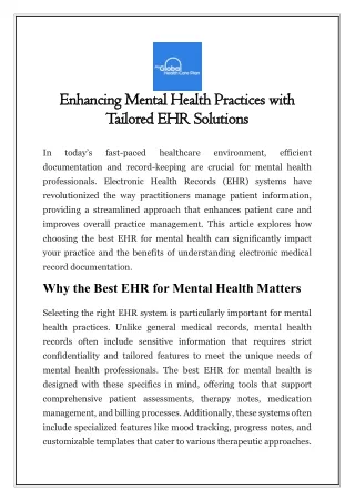 Enhancing Mental Health Practices with Tailored EHR Solutions