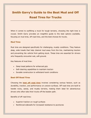 Off Road Tires for Trucks - Smith Garry