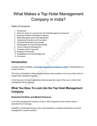 What Makes a Top Hotel Management Company in India