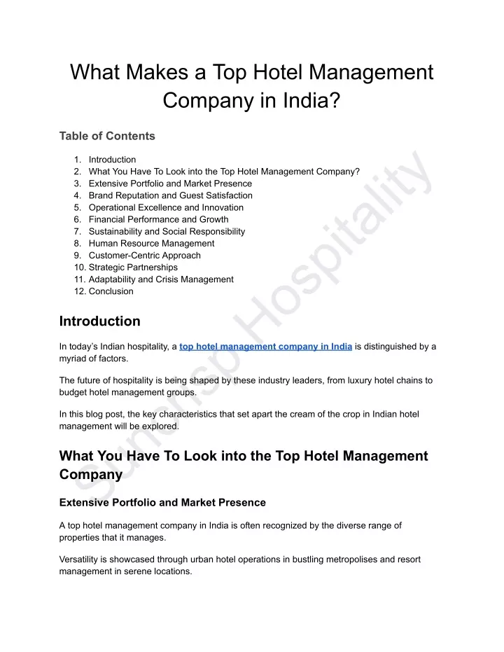 what makes a top hotel management company in india