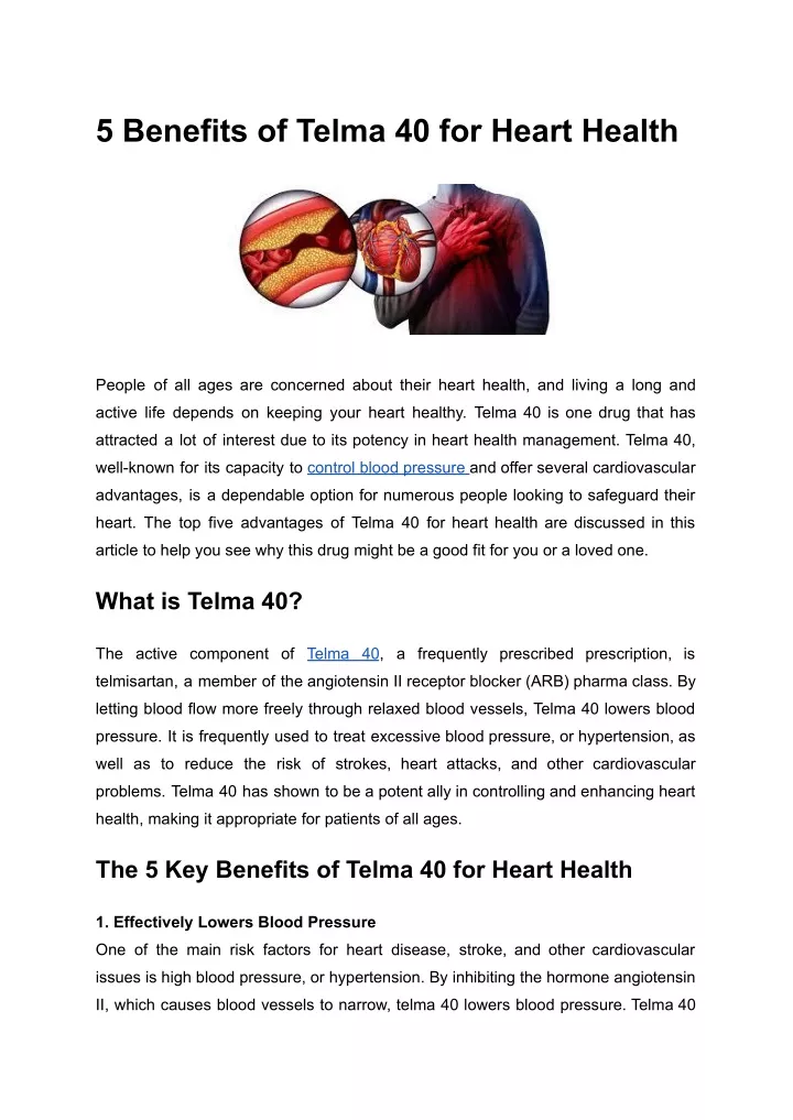 5 benefits of telma 40 for heart health