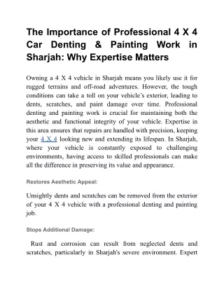 The Importance of Professional 4 X 4 Car Denting & Painting Work in Sharjah_ Why Expertise Matters